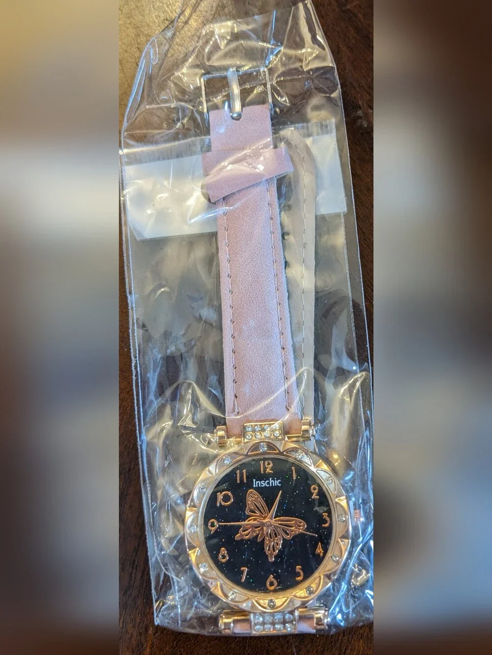 NWT Inschic Butterfly Rhinestone Watch | Pink Faux Leather Band, TM2B5L